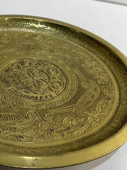 Vintage Brass Plate with Jerusalem & Nice Flower Inlay Work Kitchen