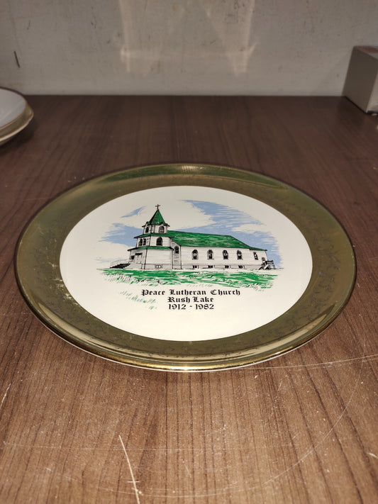 Vintage Peace Lutheran Church 1912 Decorative Plate 22k Gold