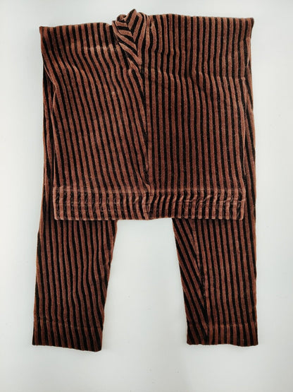 Vintage Diane Gilman 100% Silk Brown Striped Velvet Leggings Women's Size L