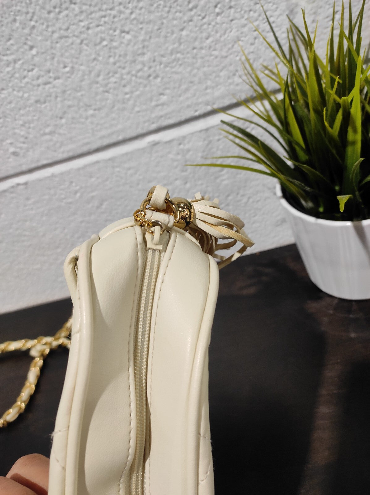 Via Piaggi Beige Small Crossbody Bag Chain Braided Strap