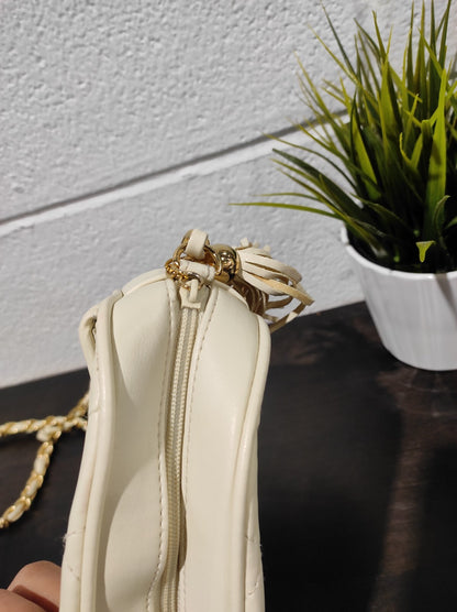 Via Piaggi Beige Small Crossbody Bag Chain Braided Strap