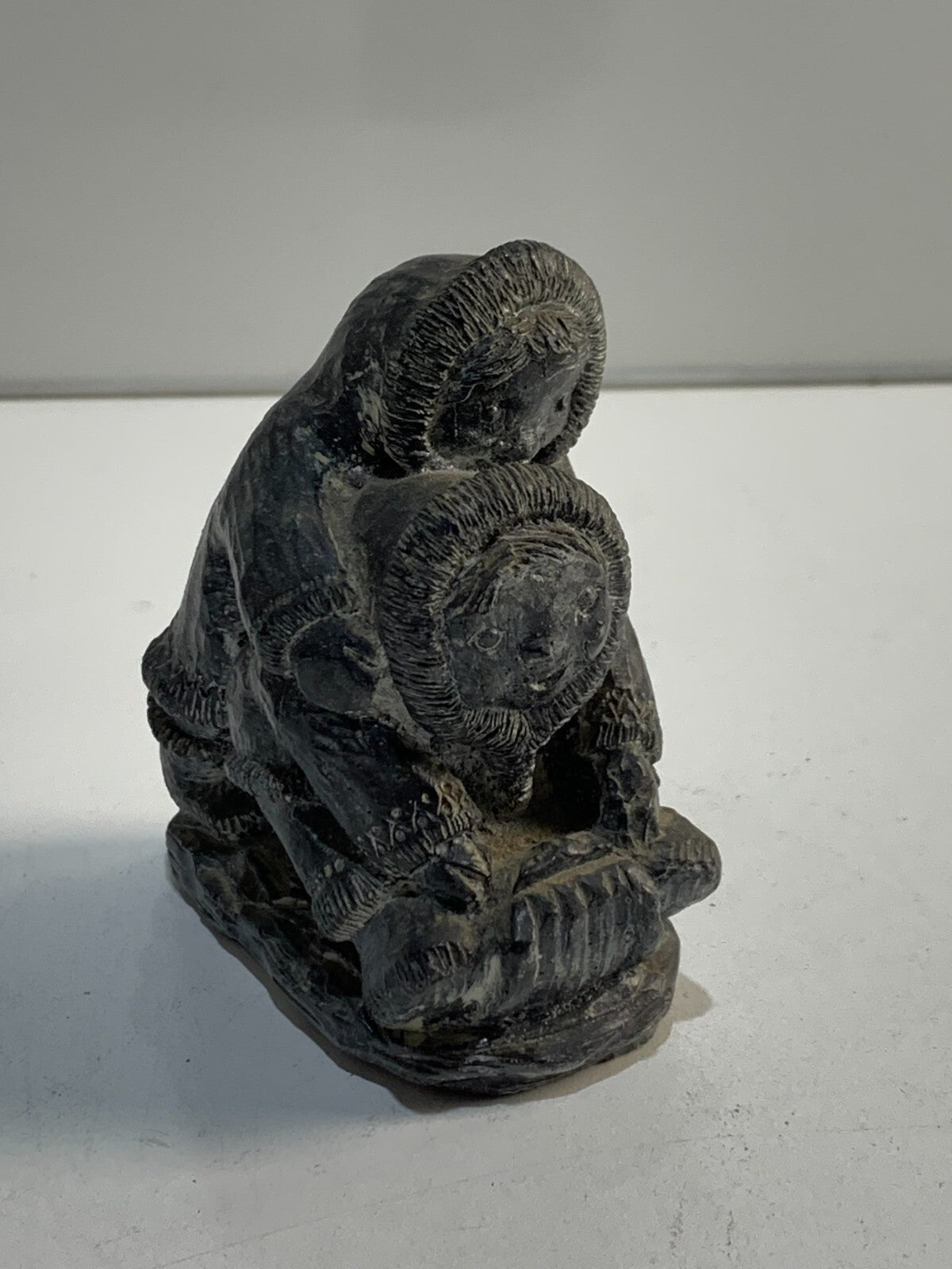 Vintage Inuit Children Sledding Eskimo Art Hand Made Canada Resin