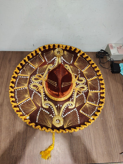 Vintage PIGALLE Mexico Sombrero Mexican Mariachi Hat - Calidad - Burgundy & Gold