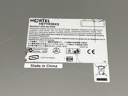 GOOD Nortel Networks AL1001A05-E5 Baystack 5520-48T-PWR Ethernet Routing Switch