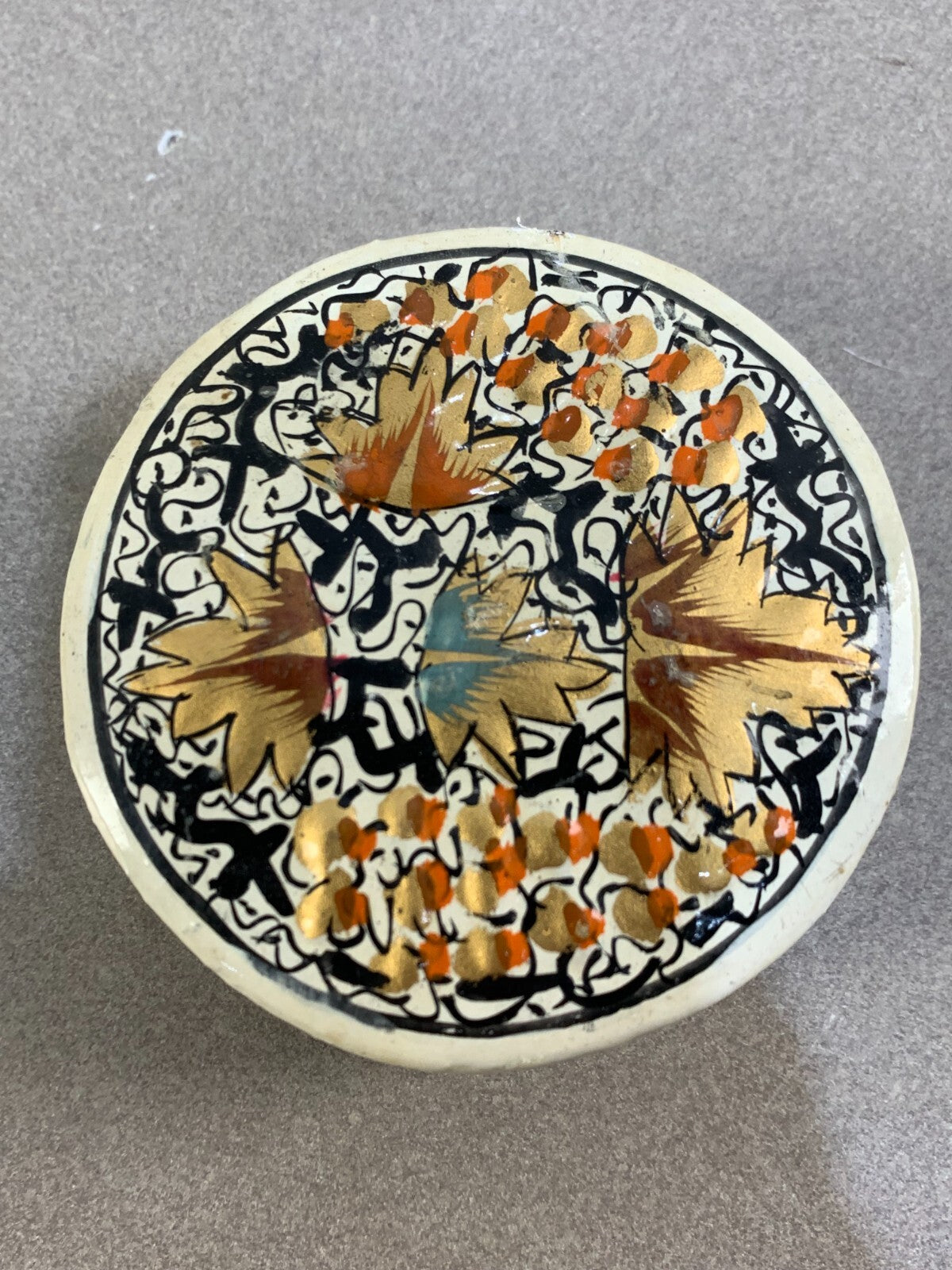 Vintage Paper Mâché Hand Painted Floral Trinket Ring Jewellery Box Kashmir India