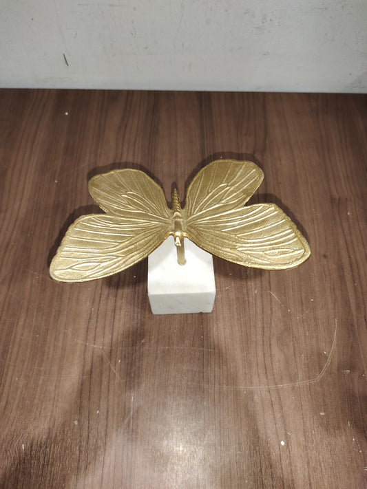 Vintage Mid Century Copper Butterfly  Decor On White Marble Base