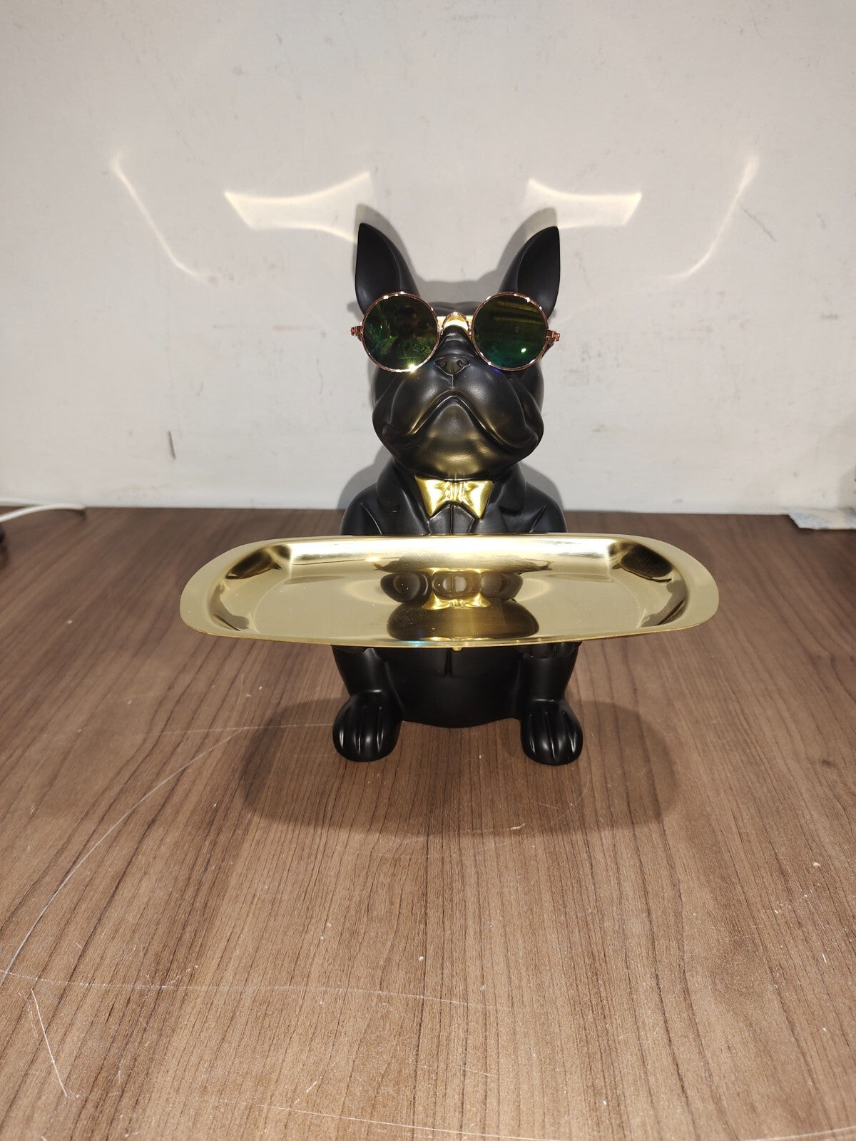 French Bulldog Statue With Good Glasses Resin, Key Tray Bank, Black - New In Box