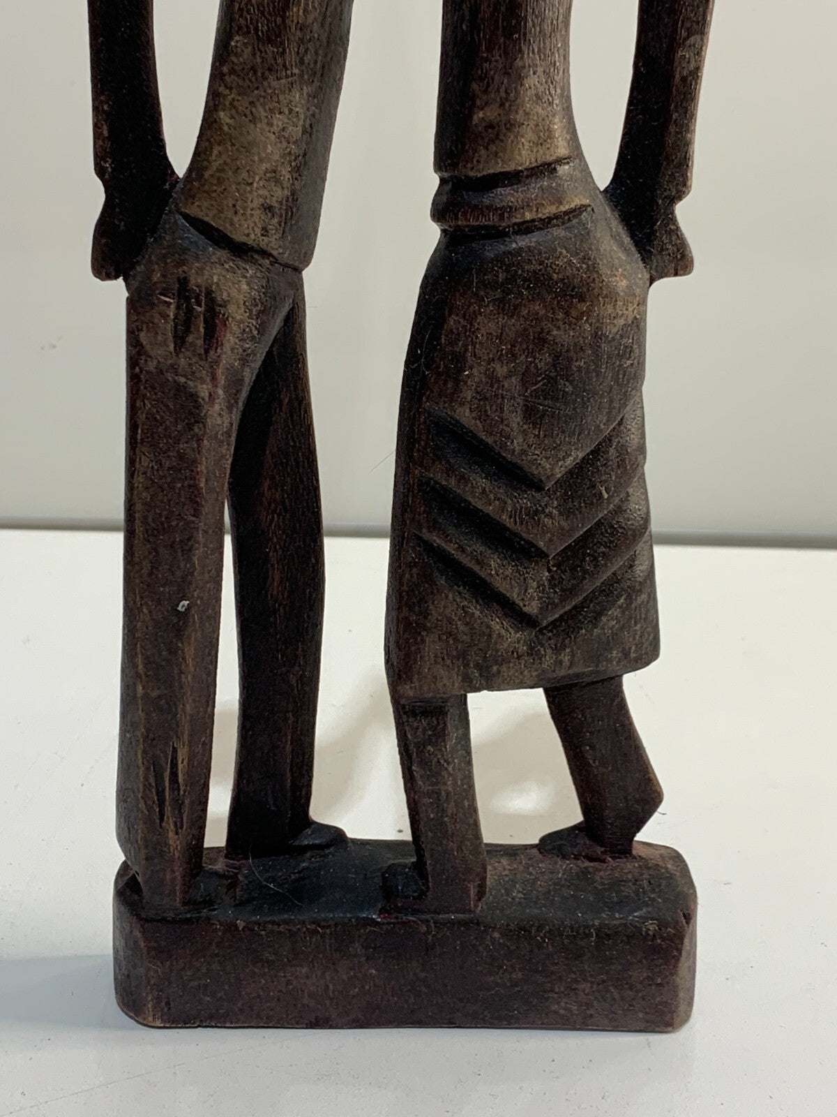 Haitian Wood Carved Figure of Man & Woman 13.5" Tall Vintage Wooden Statue Pair