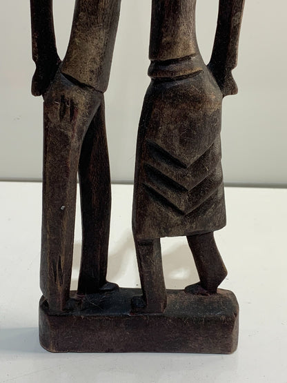 Haitian Wood Carved Figure of Man & Woman 13.5" Tall Vintage Wooden Statue Pair