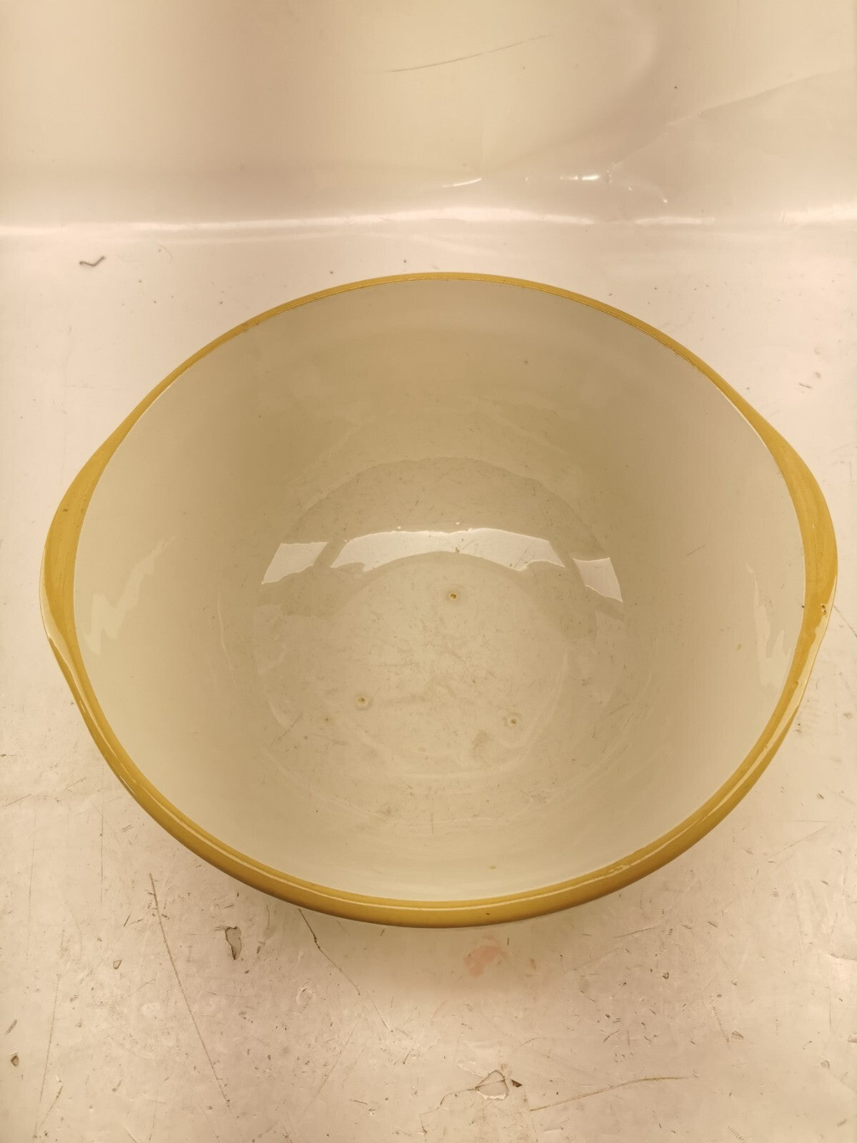 Vintage T G Green 13" "Gripstand" Mixing Bowl Made in England Yellow Ware.