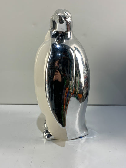 Ceramic Penguin Statue for Room Shelf Desk Office Decor (Silver)