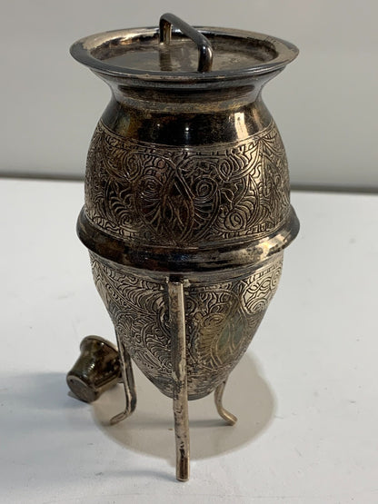 Egyptian solid silver miniature amphora with stand and lid.