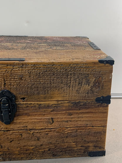 Antiqued Finished Wood Treasure Chest with Mirror inside