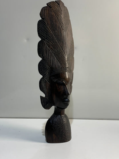 Vintage Tribal Head Bust African Folk Art Sculpture Hand Carved in Tanzania