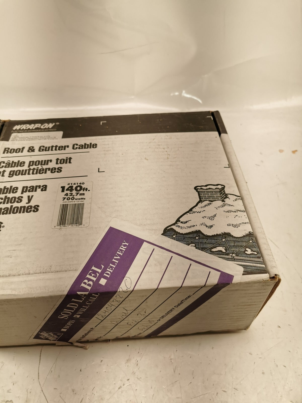 Wrap-On roof & gutter cable 140ft, 42,7m, 700 watts