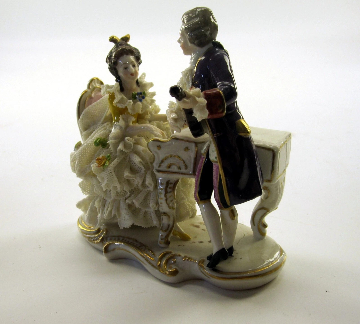 Vintage Germany Woman Playing Piano with Man Porcelain Figurine Germany