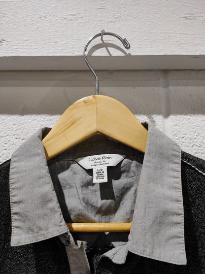 Calvin Klein Liquid Touch Polo Shirt Men's Size L Gray Micro Stripe Casual