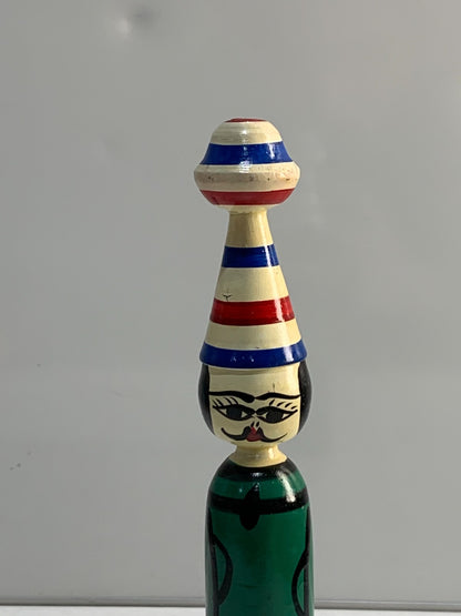 Vintage 1970s EGYPTIAN SPINDLE PEG DOLL Hand Painted Wood Figurine