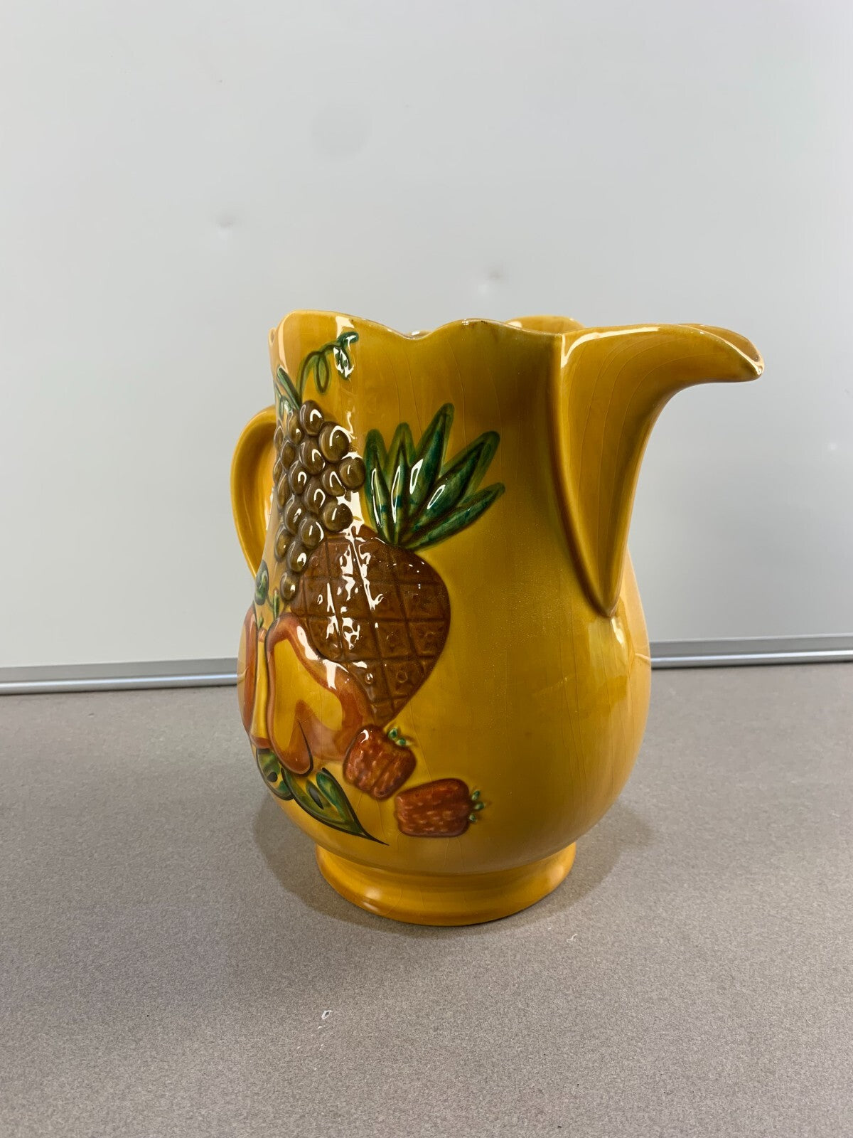California Pottery Raised Fruit Design Pitcher