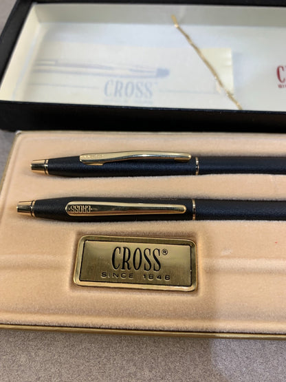 CROSS BALL PEN AND PENCIL SET - CLASSIC BLACK - GOLD TRIM
