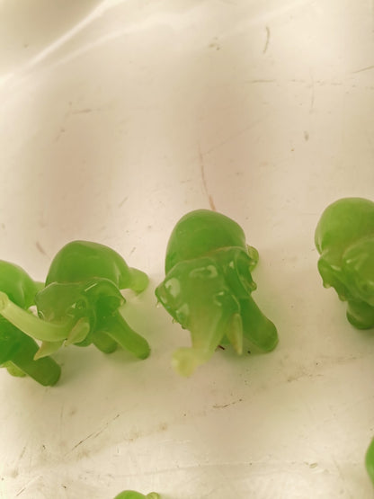 Vintage Green Glass Elephant Group Sculptures Set of 7