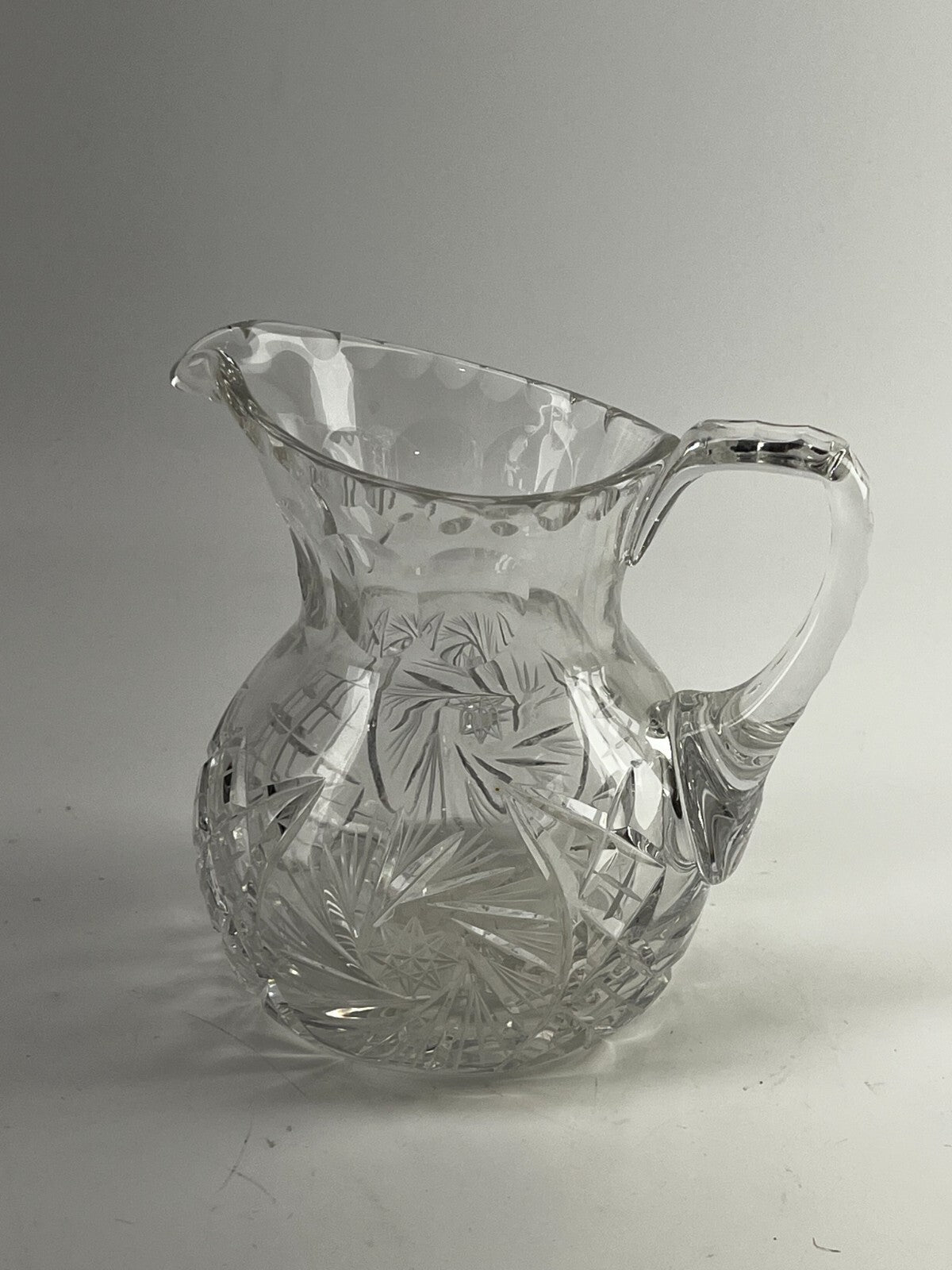 Vtg Cut Glass Pinwheel Thumbprint Crystal Pitcher