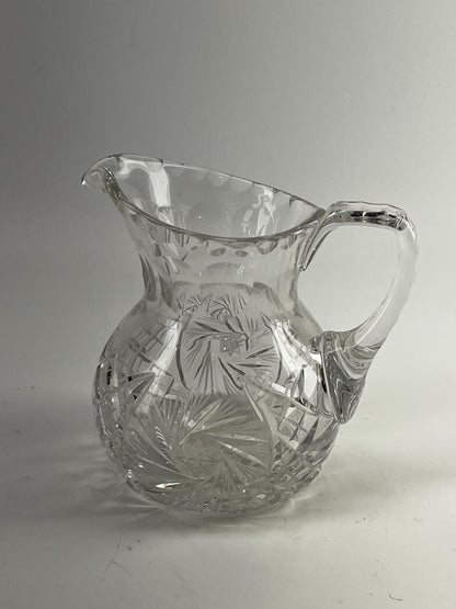 Vtg Cut Glass Pinwheel Thumbprint Crystal Pitcher