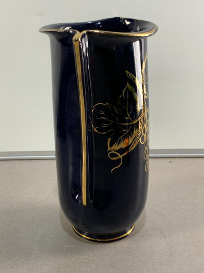 Vintage cobalt blue vase hand-painted, made in Italy