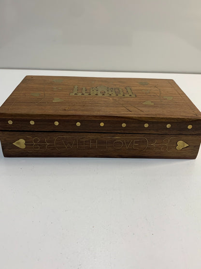 Vintage Carved Wood Jewelry Box with Taj Mahal Gold Inlay