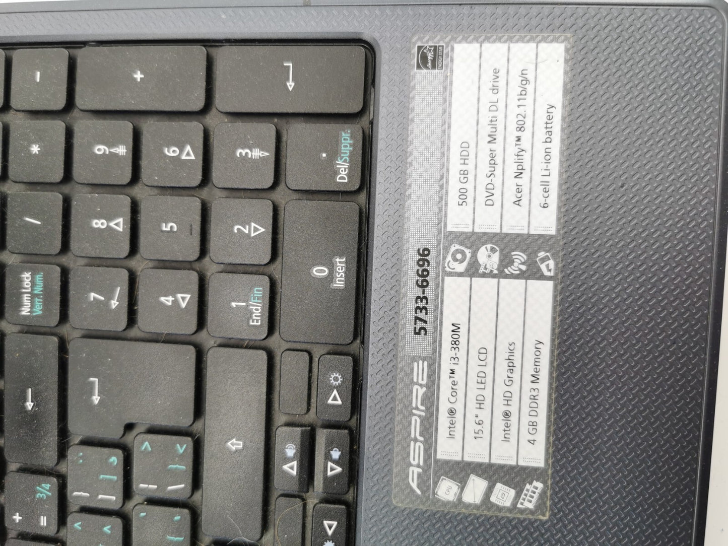 Acer Aspire 5733-6696, i3 3rd Gen, 4 GB DDR3 Memory, 500GB HDD Needs New Battery