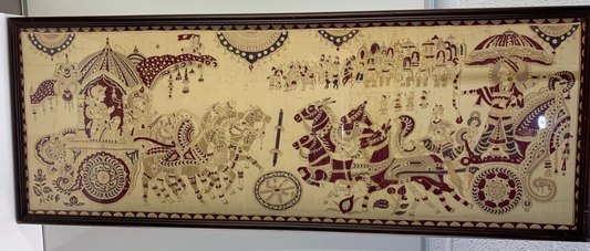 Vintage Farmed fabric tapestry showing the Epic Battle of Mahabharata