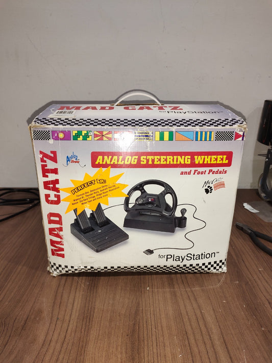 Vintage Mad Catz Racing Analog Steering Wheel with Foot Pedals