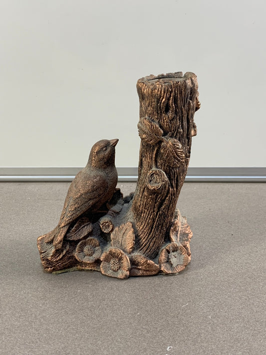 Vintage bird candlestick, tree trunk design coppercraft bronze & black resin