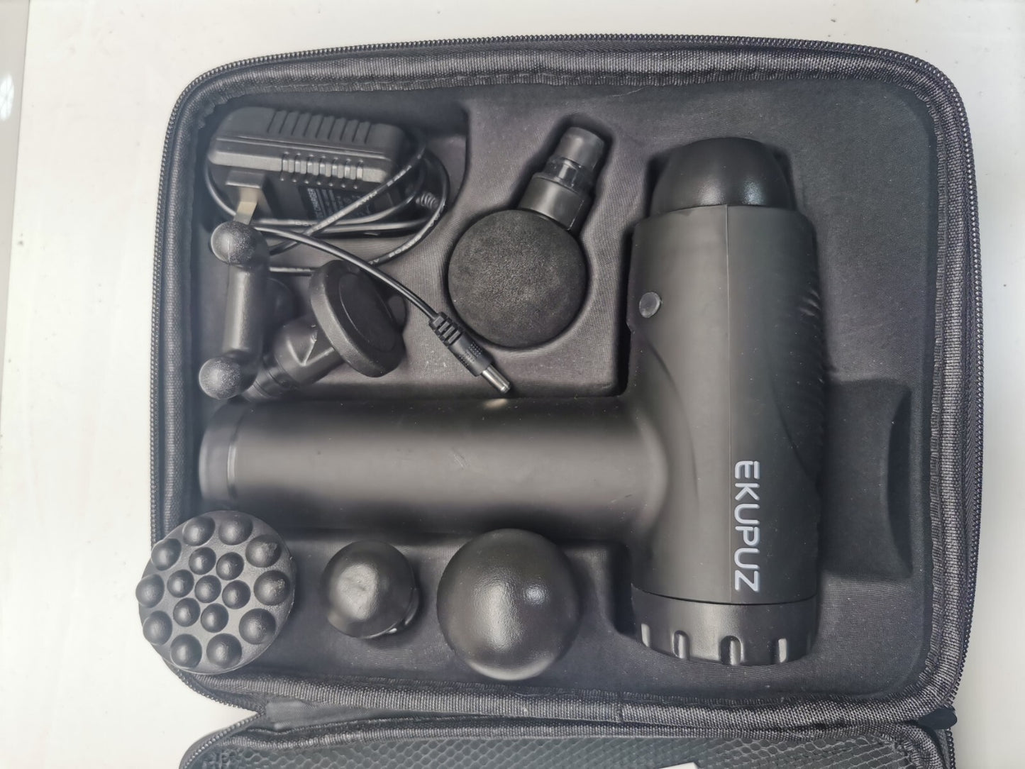 EKUPUZ Black Handheld Adjustable Deep Tissue Muscle Massage Gun With 6 Heads