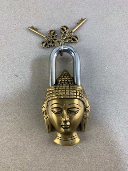 Buddha Shape Door Lock Antique Style Handmade Brass Padlock with Working Keys