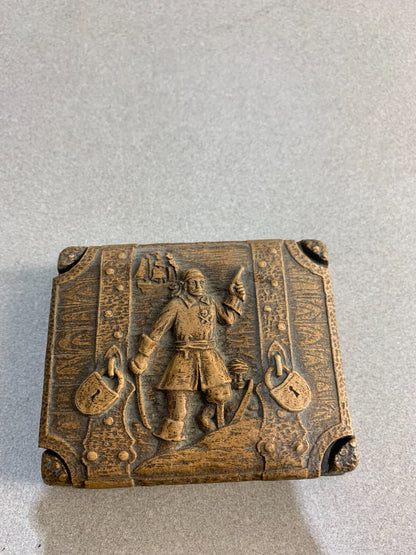 Vintage Hand Carved Lidded Soapstone Trinket Box with Peg Leg Pirate Design