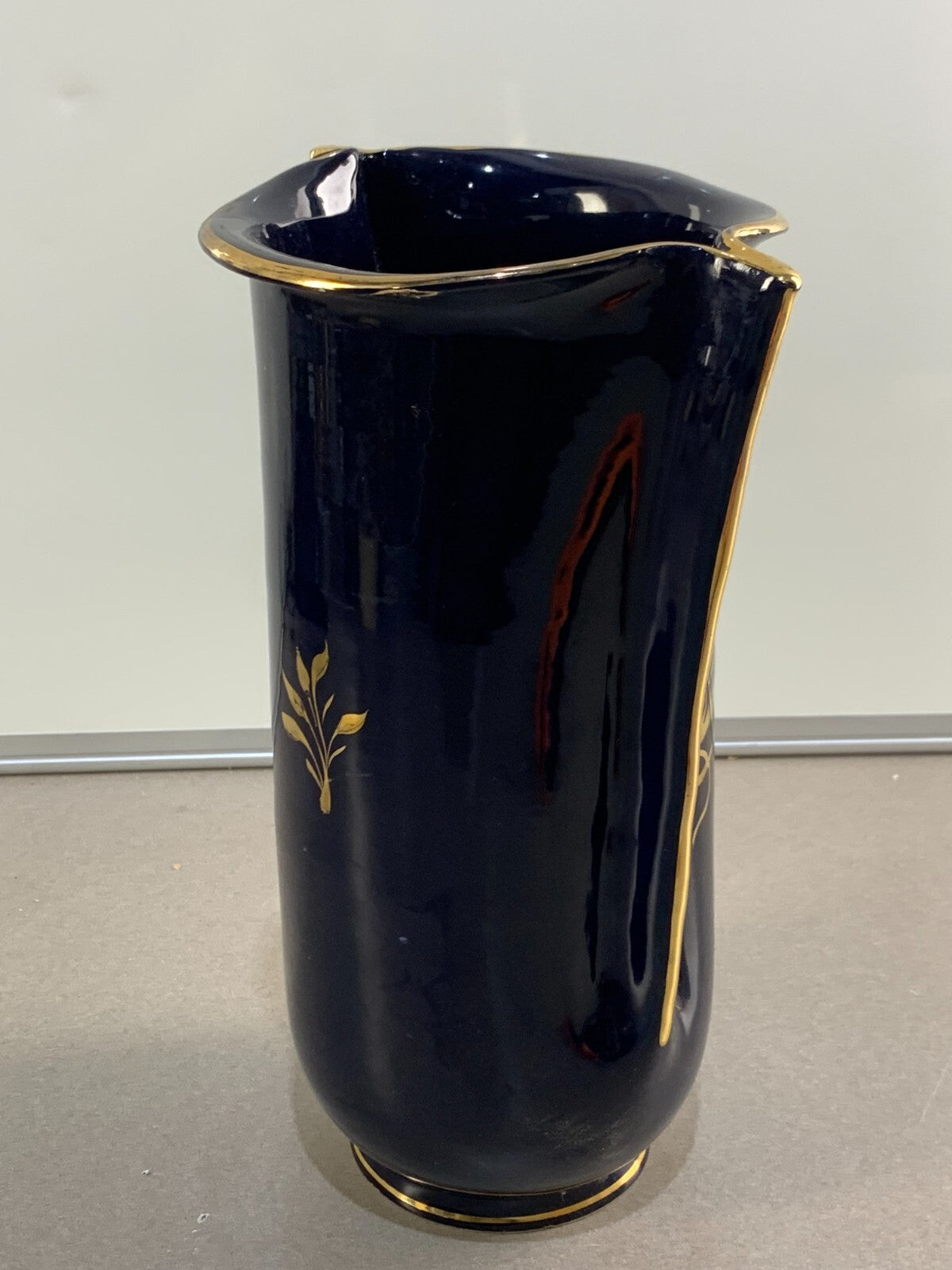Vintage cobalt blue vase hand-painted, made in Italy