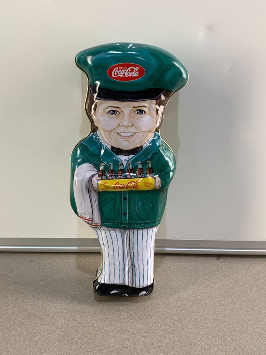 Vintage Coca-Cola Delivery Man Tin Box Green Suit Case of Cokes 1999 Home Decor