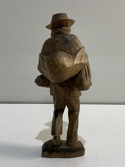 Carved Wooden Traveler Man Barefoot Bearded Pilgrim Folk Art Figure Handmade