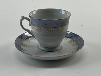 1 Cup w/Matching Saucer China 977 Porcelain Blue/White/Gold