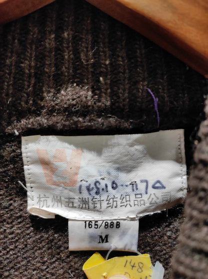 Brown Knitted Pullover Mock Neck Sweater Size- M