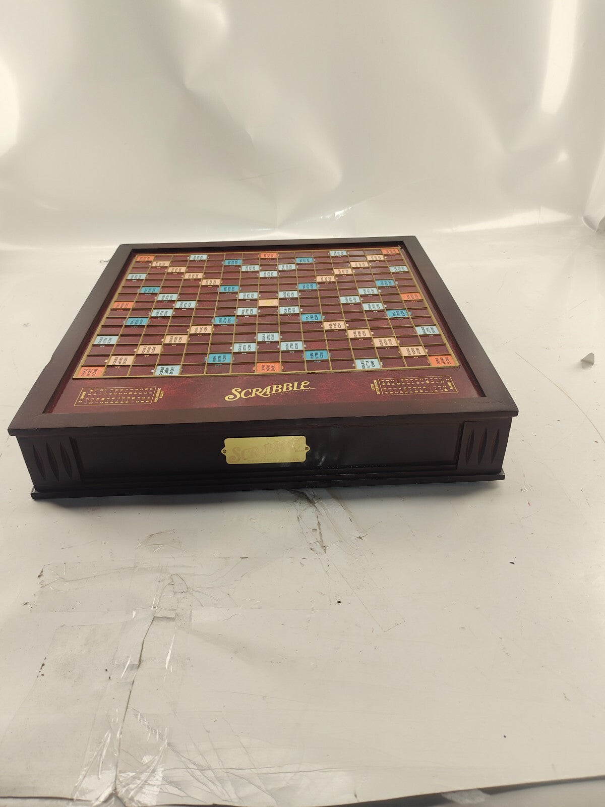 Early SCRABBLE Board Game in early WOOD CASE with DRAWERS FOR GAME PIECES