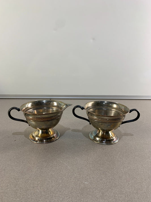 Creamer & Sugar bowl lined with copper EPO with M. Mounts rare antique