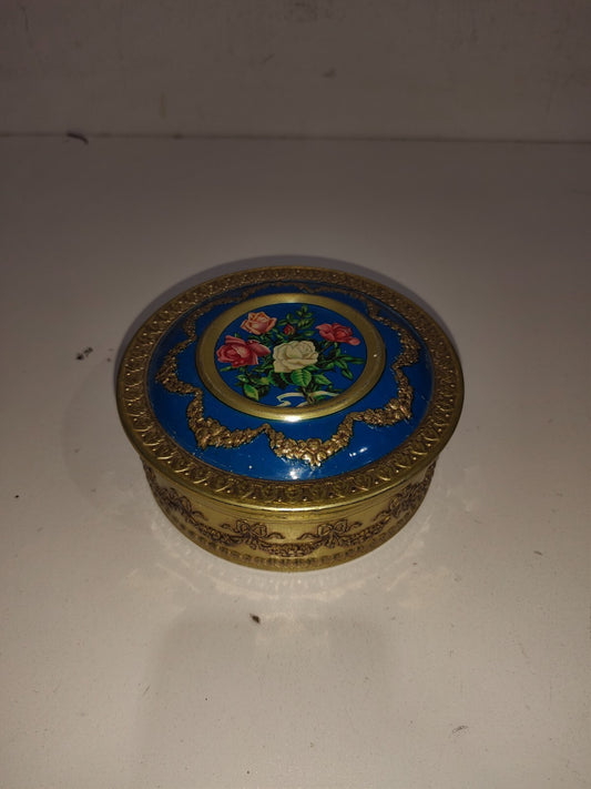 Vintage Old Rare Fine Colorful Floral Design Lithograph Collectible Tin Box