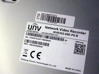 UniView 2-TB NVR302-08E-P8-B - 8-Channel Network Video Recorder