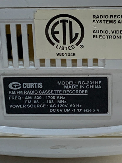 Curtis am fm radio cassette Player & recorder, RC-231HF