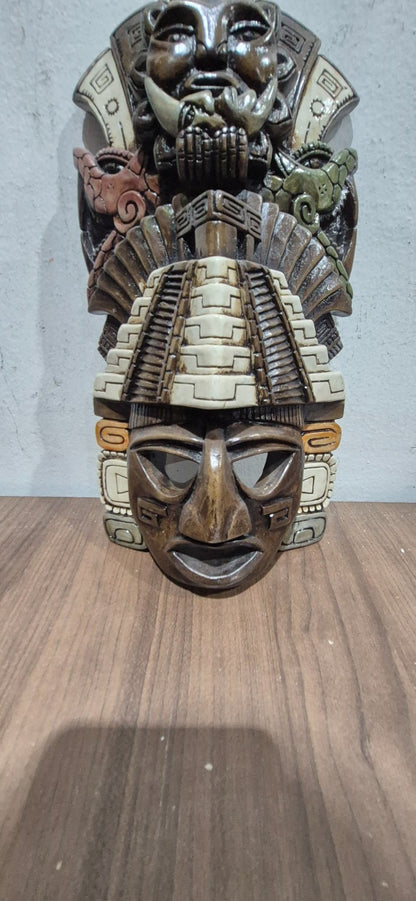 60’s Vintage Ceramic Hand Carved Aztec Face - Wall Hanging Plaque