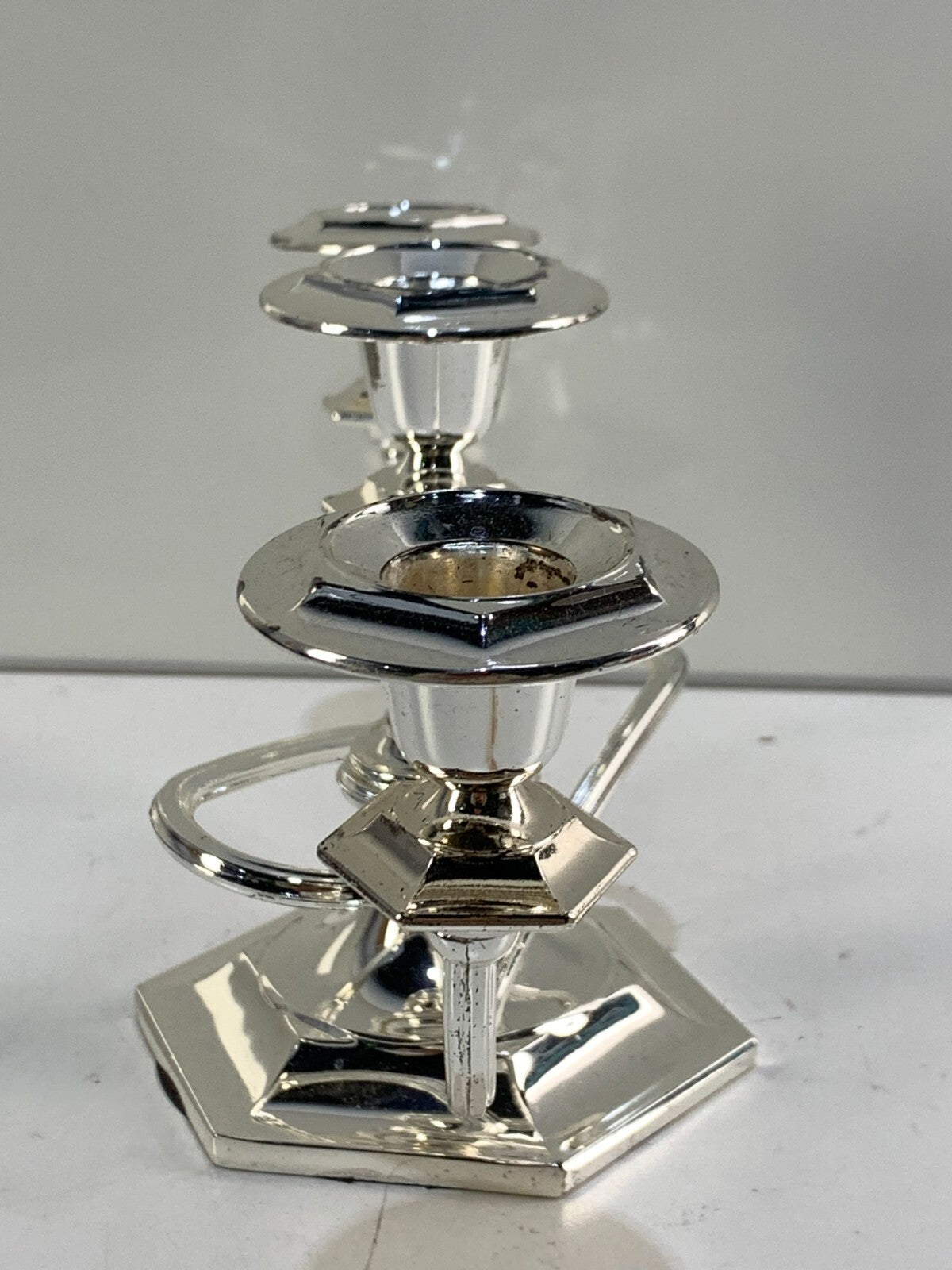 Vintage silver steel ornate candlestick holder 3 Arm Candle Holder