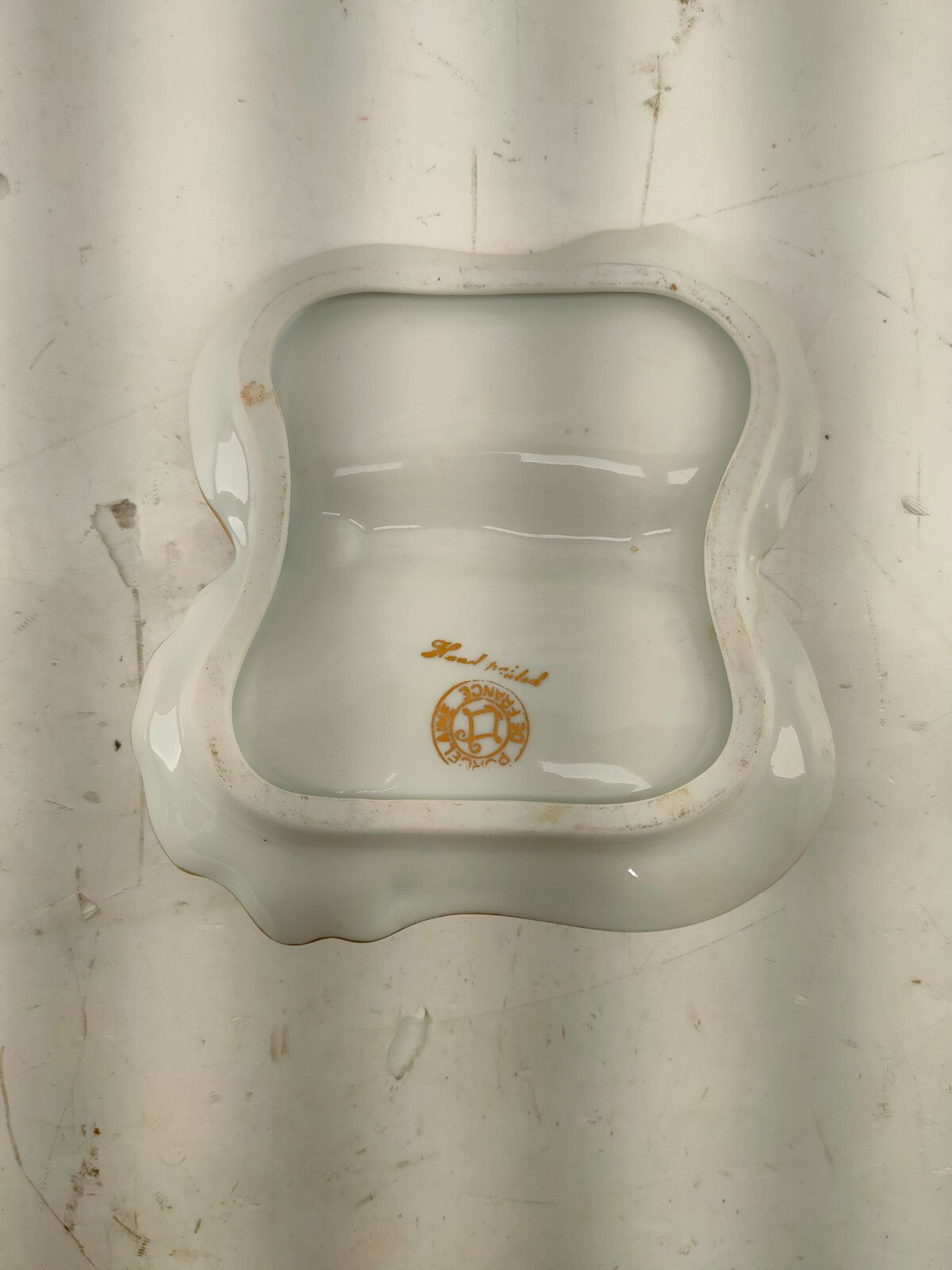 Porcelaine De France Hand painted Gold flower Divided Candy Nut Dish