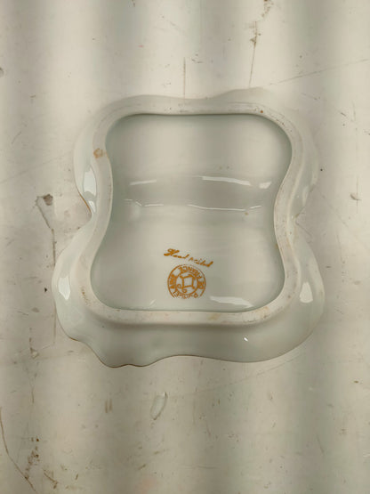 Porcelaine De France Hand painted Gold flower Divided Candy Nut Dish